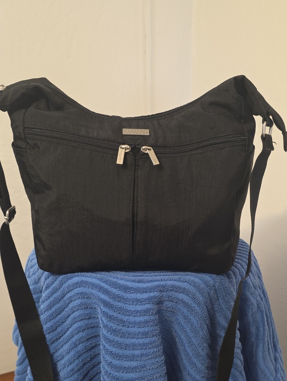 Black Crossbody Shoulder Bag - Nylon Travel Tote